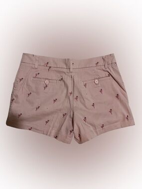 British Khaki Blush Pink Embroidered Flamingo Shorts Sz 6 Chino Style Pockets